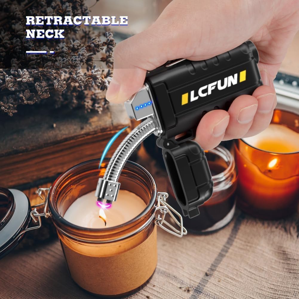 Electric Lighter USB Rechargeable with Retractable Neck,Windproof Arc Plasma Lighter with Flashlight,Electronic Waterproof Lighter for Candle,Camping,Survival,Hiking,BBQ