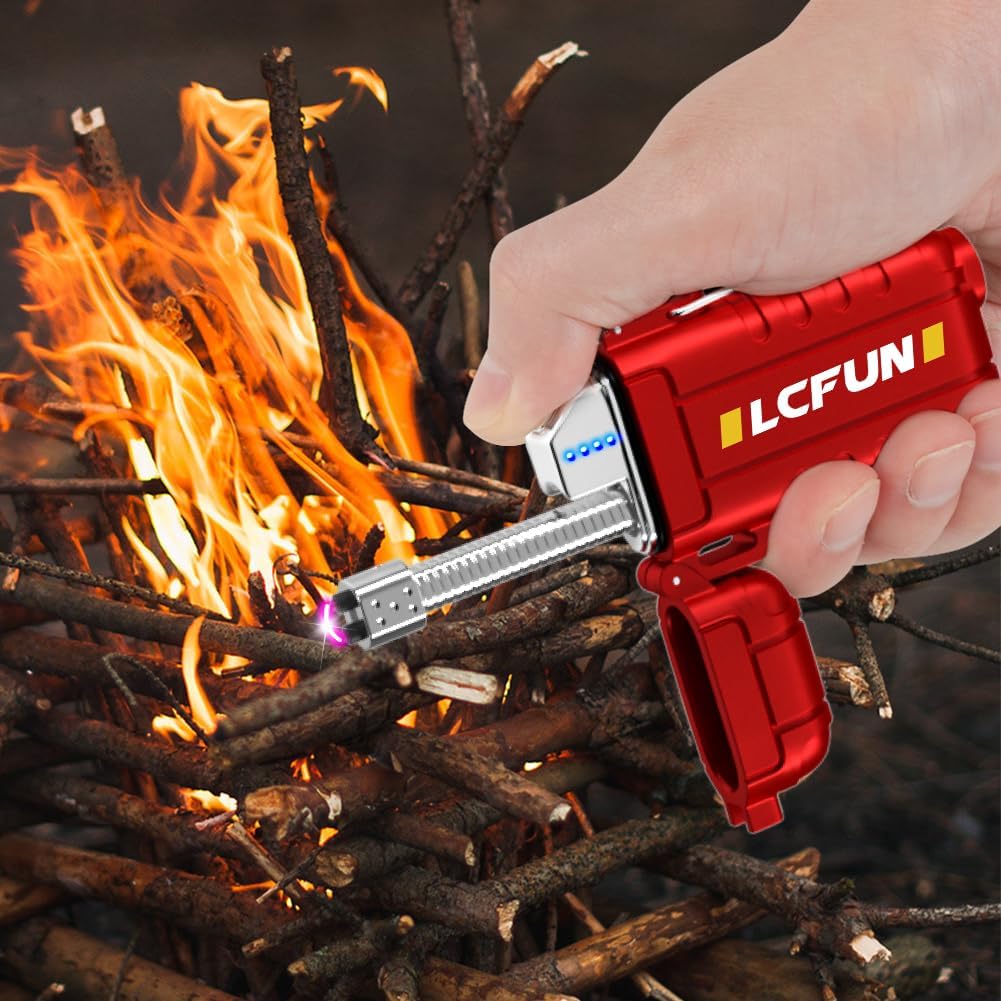 USB C Rechargeable Lighter with Long Retractable Neck,Electric Lighter Waterproof,Windproof Arc Plasma Lighter for Candles,Camping,Hiking,Survival,Tactical Gear-(Red)