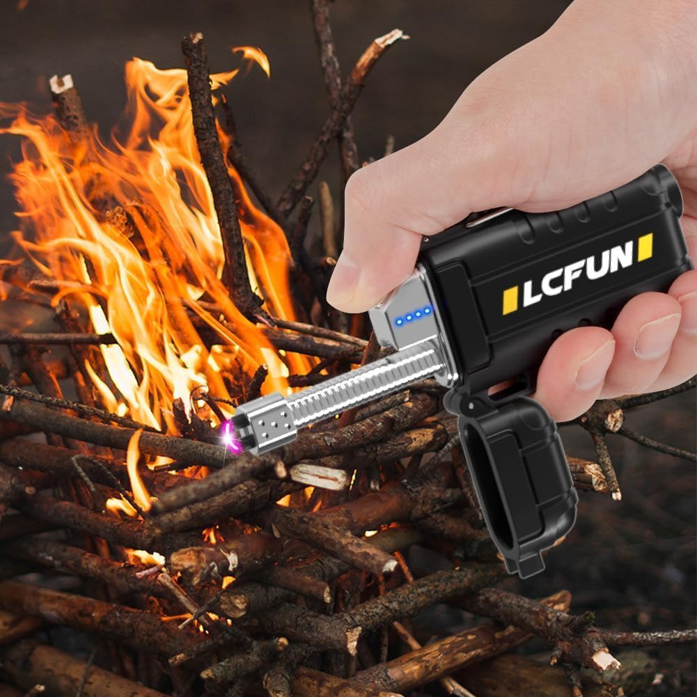 Electric Lighter USB Rechargeable with Retractable Neck,Windproof Arc Plasma Lighter with Flashlight,Electronic Waterproof Lighter for Candle,Camping,Survival,Hiking,BBQ