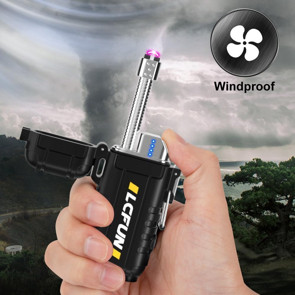 Electric Lighter USB Rechargeable with Retractable Neck,Windproof Arc Plasma Lighter with Flashlight,Electronic Waterproof Lighter for Candle,Camping,Survival,Hiking,BBQ