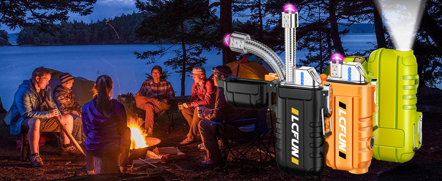 Electric Lighter USB Rechargeable with Retractable Neck,Windproof Arc Plasma Lighter with Flashlight,Electronic Waterproof Lighter for Candle,Camping,Survival,Hiking,BBQ