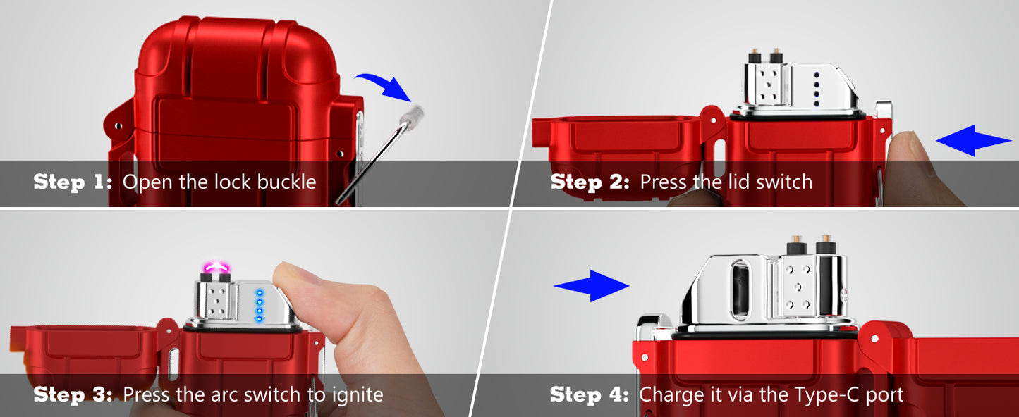 USB C Rechargeable Lighter with Long Retractable Neck,Electric Lighter Waterproof,Windproof Arc Plasma Lighter for Candles,Camping,Hiking,Survival,Tactical Gear-(Red)