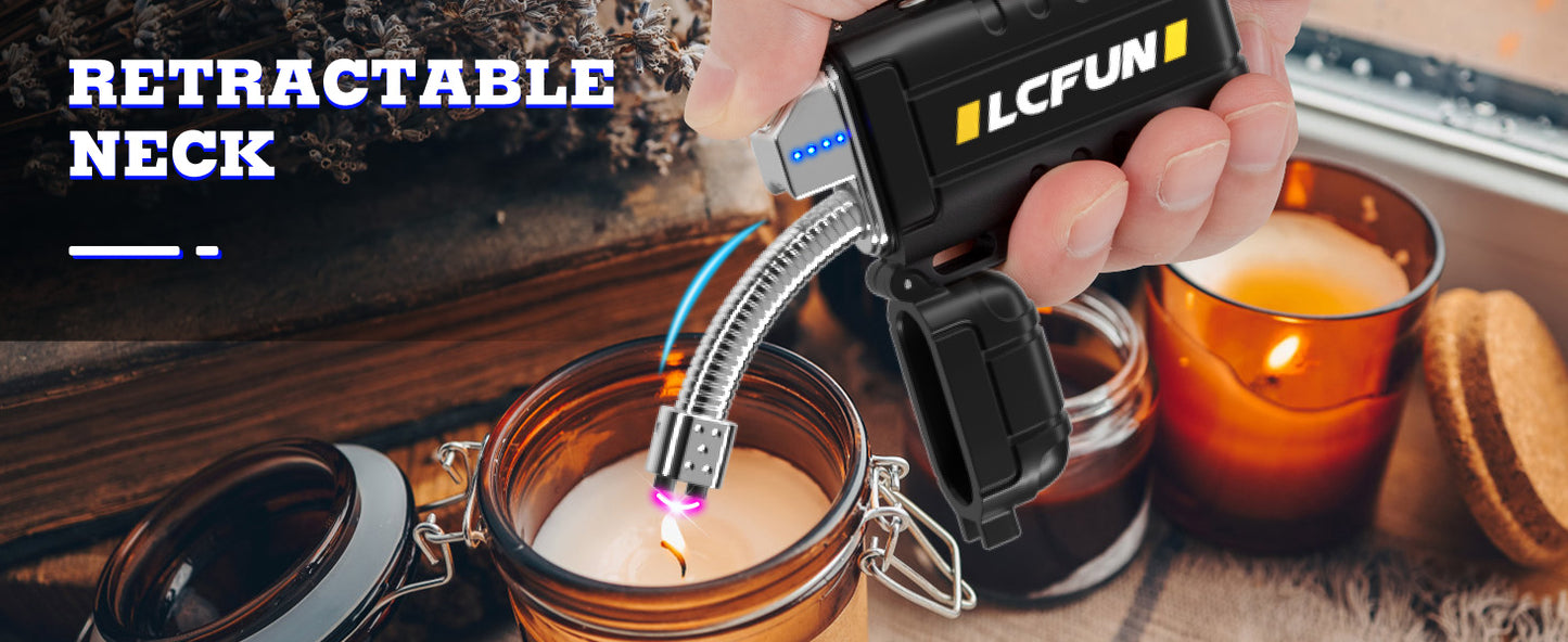 Electric Lighter USB Rechargeable with Retractable Neck,Windproof Arc Plasma Lighter with Flashlight,Electronic Waterproof Lighter for Candle,Camping,Survival,Hiking,BBQ