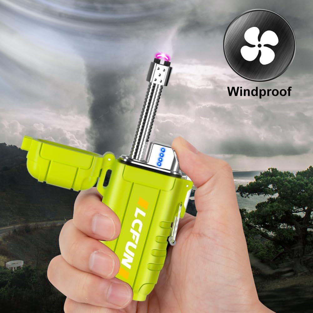 Windproof Arc USB Lighter,Electric Lighter Rechargeable,Plasma Candle Lighter Long Retractable Neck,Electronic Waterproof Lighter with Flashlight,Tactical Gear and Camping Survival Equipment