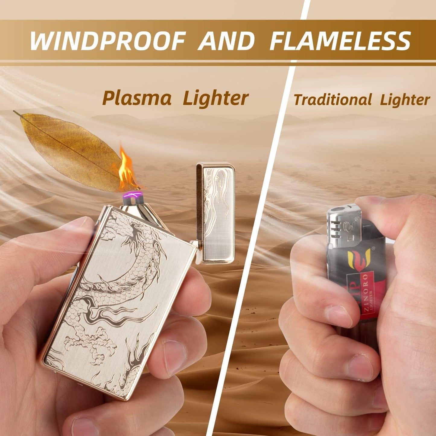 Electric Plasma Lighter with Cross X Dual Arc,USB Rechargeable Flameless Lighter with Cool Dragon Winding Pattern,Electronic Windproof Dragon Lighter,Gifts for Dad/Men(Cool Gold Dragon)