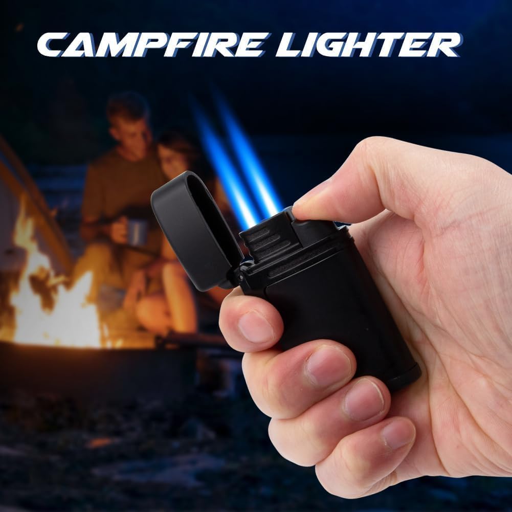 Torch Lighter 2 Pack,Dual Jet Flame Lighter,Refillable Butane Lighter,Windproof Lighter,Pocket Lighter Gifts for Men（Without Butane）(2 Pack Black)