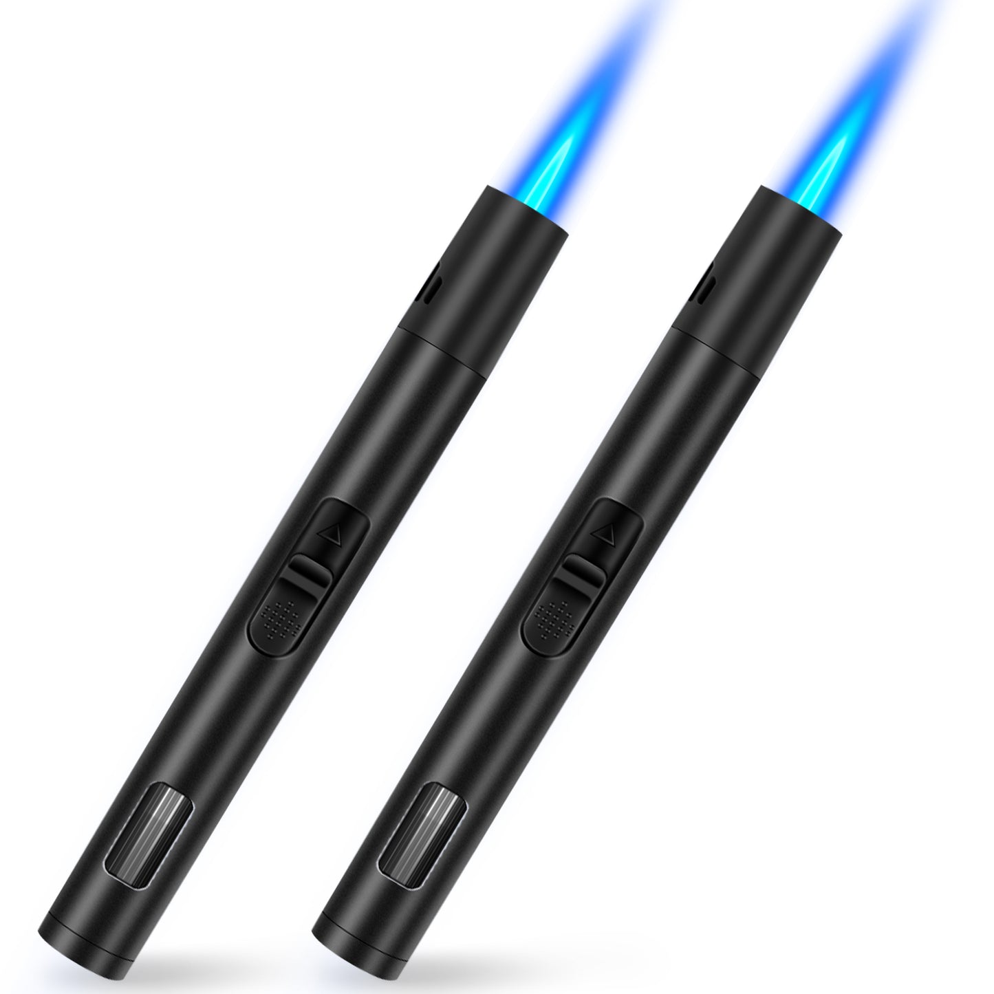 LcFun 2 Pack Torch Lighters Refillable Butane Lighter with Visible Fuel Window, Windproof Adjustable Jet Flame Long Matches Lighters for Candle, Grill, BBQ, Camping, Fireworks (Butane NOT Included)