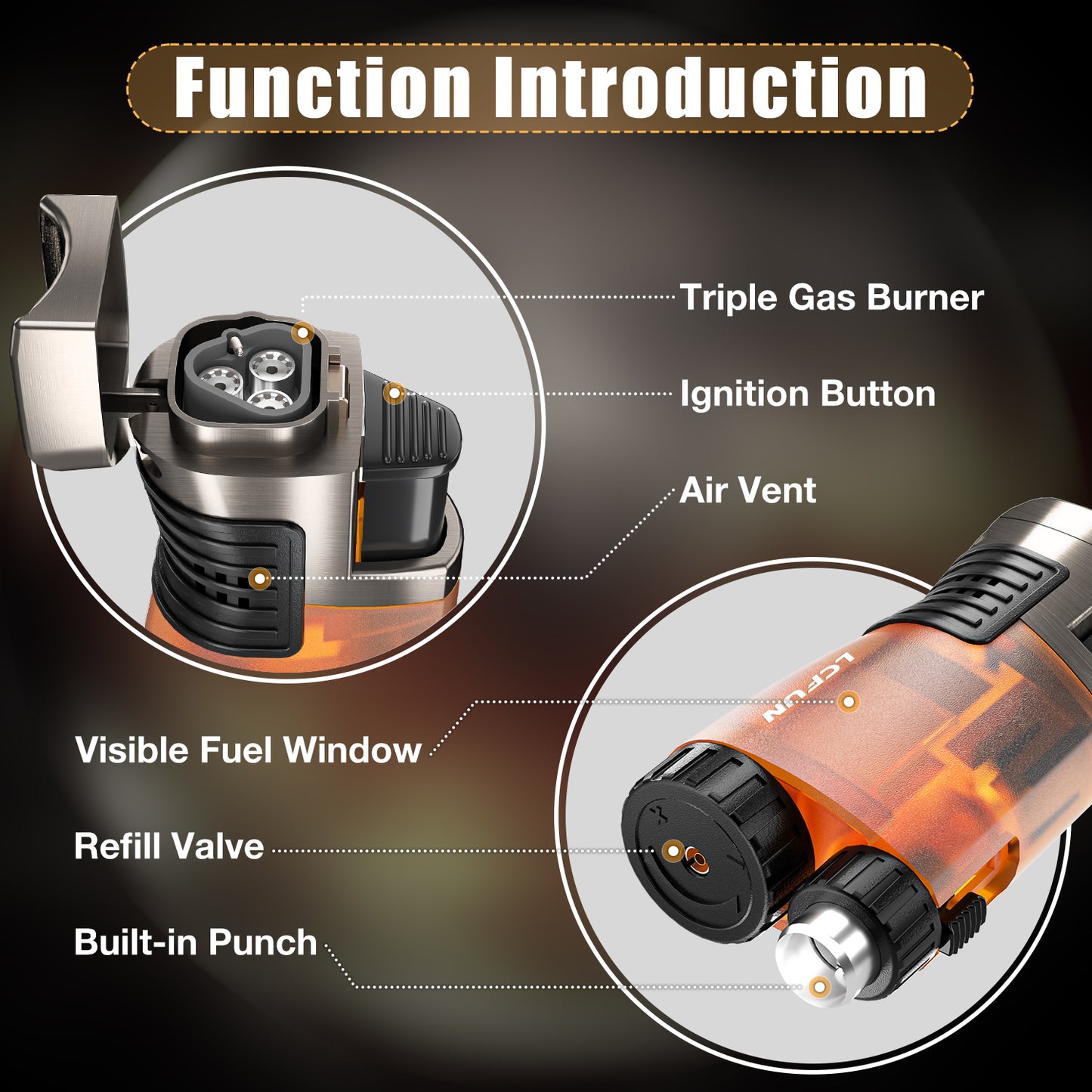 2 Pack Triple Jet Flame Lighter, Windproof and Gas Refillable, Butane Torch Lighter for BBQ, Camping, Outdoor and Candles, Gifts for Him Men