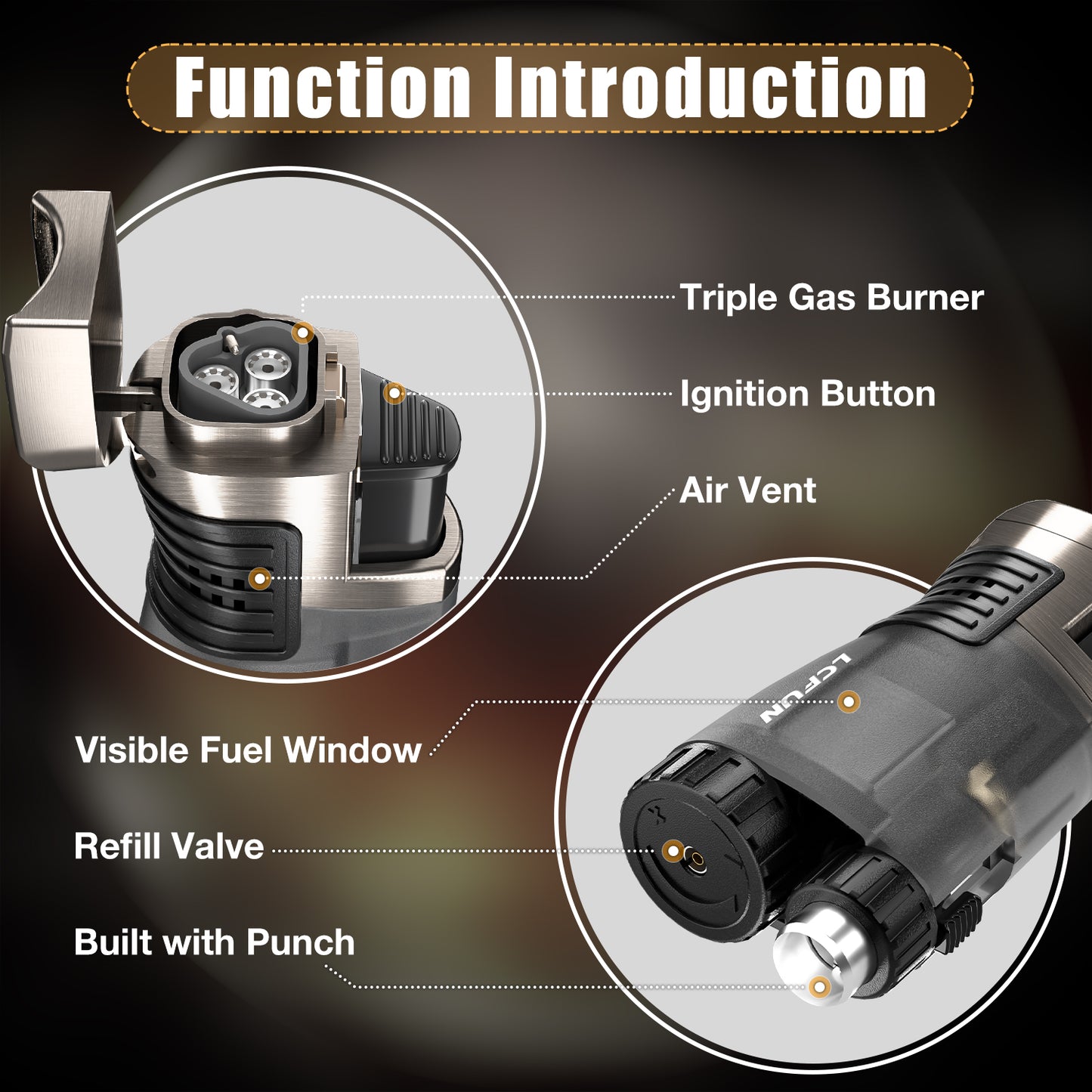 2 Pack Triple Jet Flame Lighter, Windproof and Gas Refillable, Butane Torch Lighter for BBQ, Camping, Outdoor and Candles, Gifts for Him Men