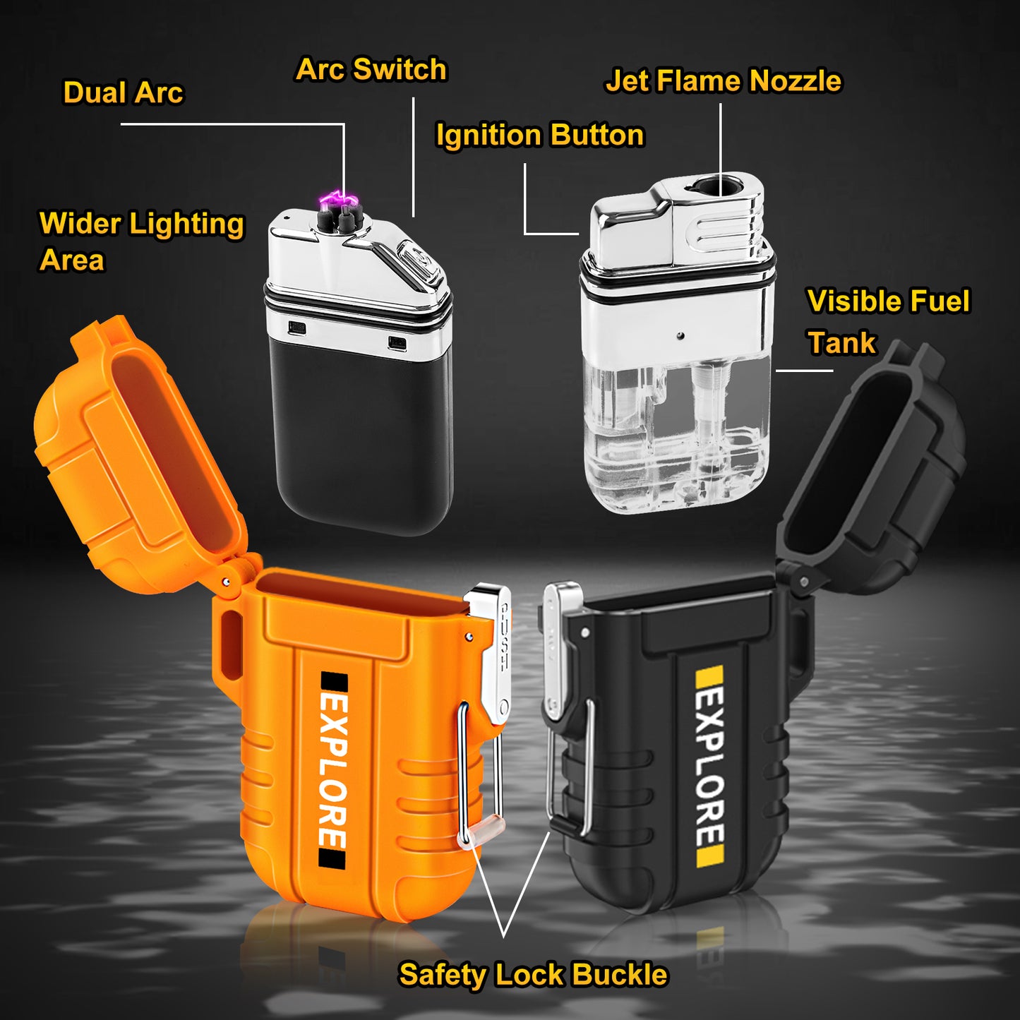 LcFun 2 Pack Waterproof Outdoor Lighter Windproof Torch Lighters Butane Refillable USB Rechargeable Electric Dual Arc Plasma Lighter Hiking Camping Essentials Hunting Gear Fathers Day Dad Gifts