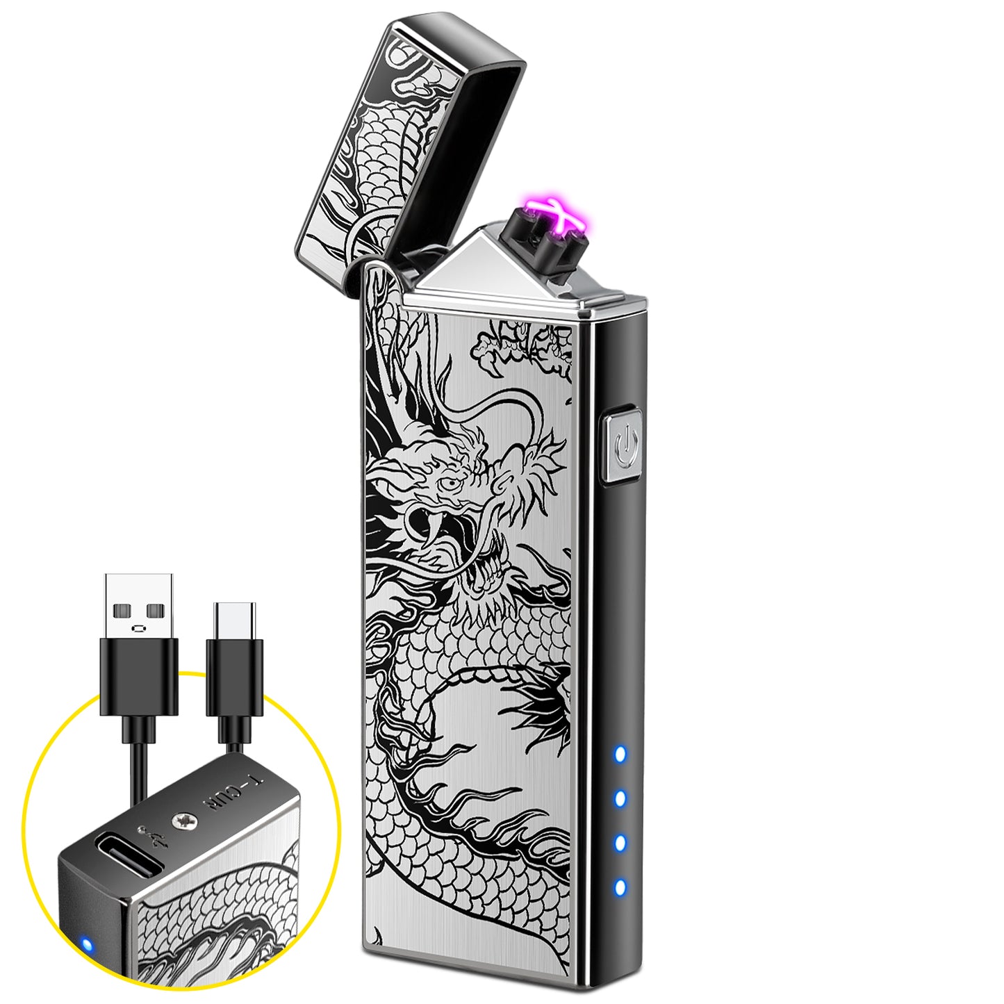 LcFun Electric Lighter USB Rechargeable Dual Arc Lighter with Battery Indicator, Windproof Cool Pocket Plasma Lighters for Camping, Small Valentines Birthday Gifts for Men Father (Gunmetal Gray)