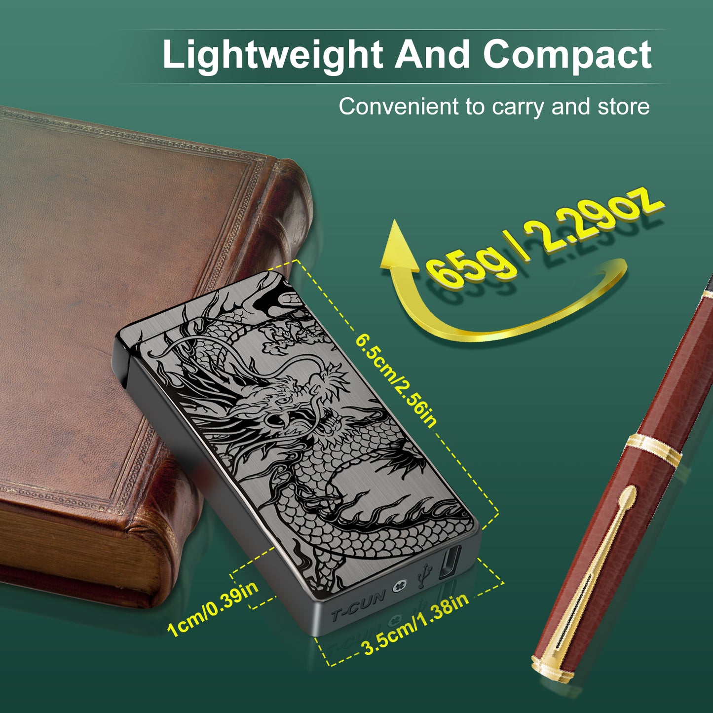 Electric Lighter - USB Rechargeable, Dual Arc Plasma Lighter, Windproof Flameless Lighters, Electronic Lighters with LED Battery Indication Gifts for Men Boyfriend Husband (Dragon Black)