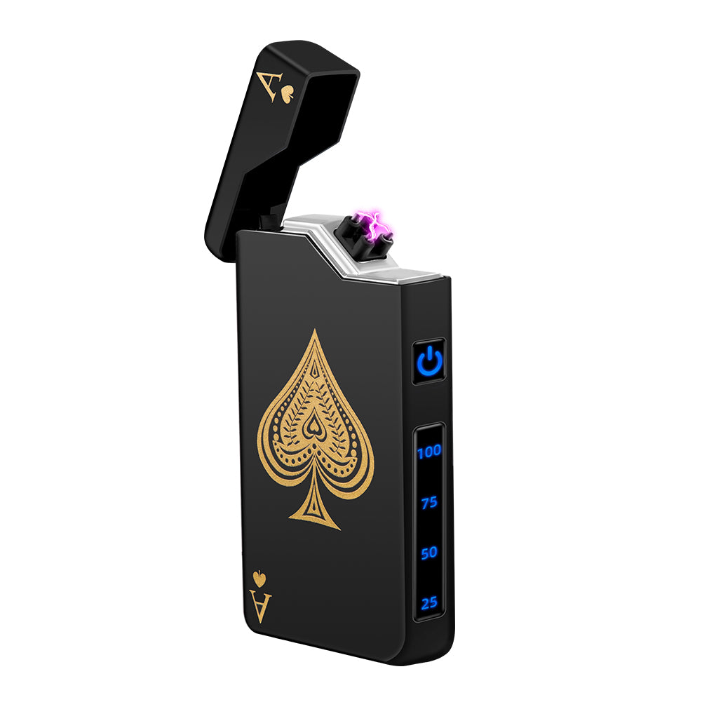 Electric Lighter - Rechargeable USB, Dual Arc Plasma, Windproof Flameless, Pocket Metal Lighter with LED Battery Indication for Candles, Camping (Silver Ace)