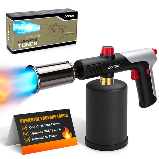 Propane Torch Gun, One-Press Max Flame Thrower Gun with Safety Lock, One-handed Blow Torch Fire Starter for Charcoals,Grill,Cooking(Tank Not Included)