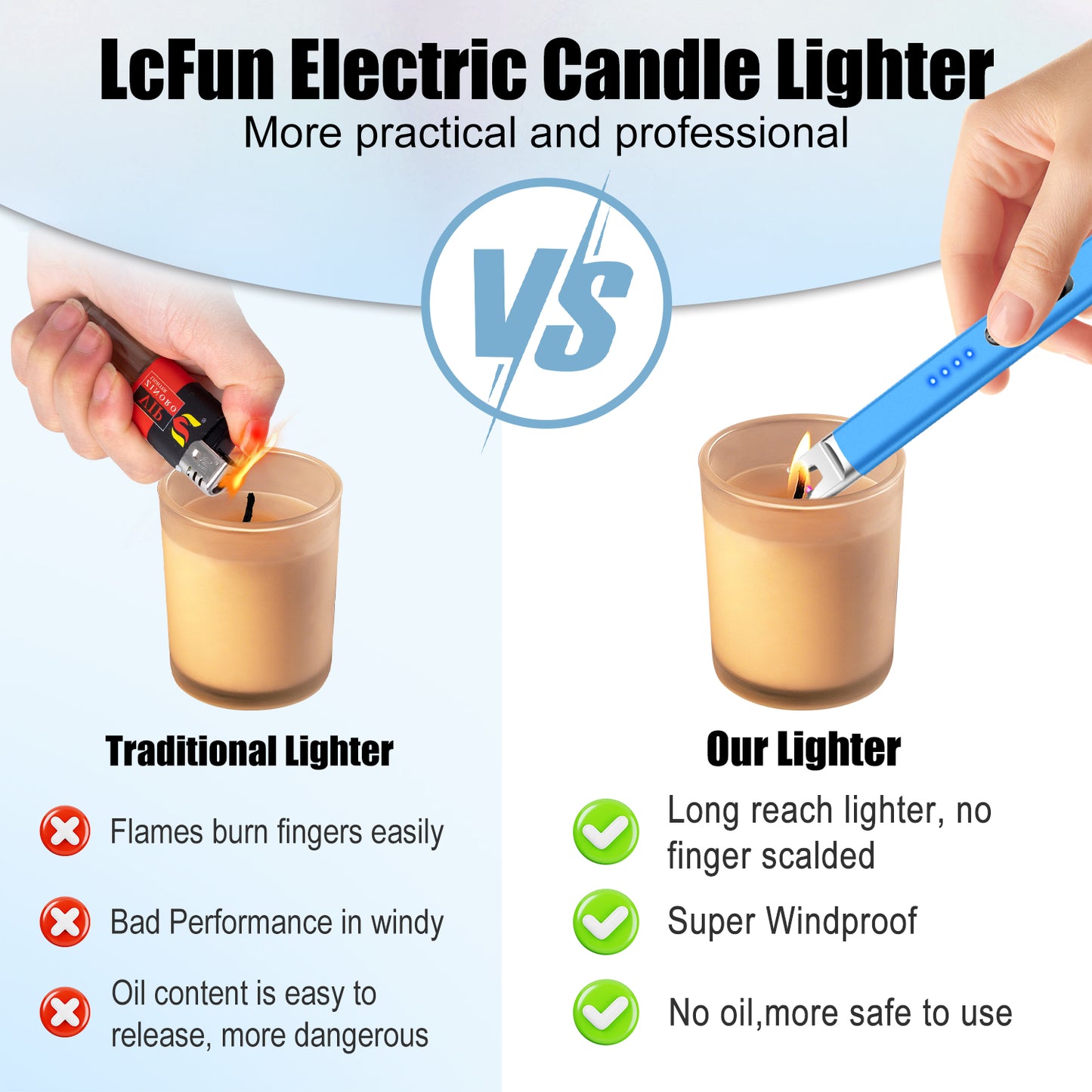 LcFun 2 Pack Candle Lighter USB Rechargeable Electric Plasma Arc Lighters with Safety Lock, Windproof Flameless Lighters Long Stem Matches for Candle, Grill, BBQ, Camping, Gas Stoves (Black, Gold)