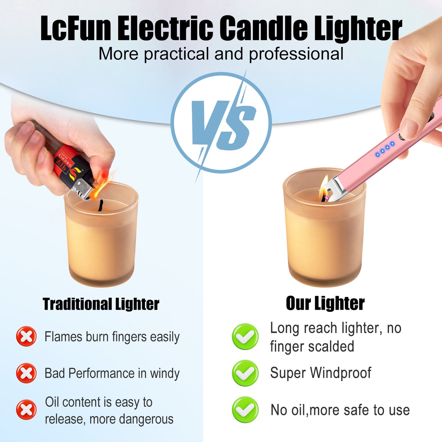 LcFun 2 Pack Candle Lighter USB Rechargeable Electric Plasma Arc Lighters with Safety Lock, Windproof Flameless Lighters Long Stem Matches for Candle, Grill, BBQ, Camping, Gas Stoves (Black, Gold)