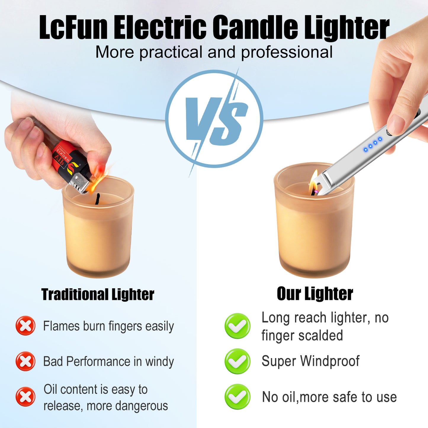 LcFun 2 Pack Candle Lighter USB Rechargeable Electric Plasma Arc Lighters with Safety Lock, Windproof Flameless Lighters Long Stem Matches for Candle, Grill, BBQ, Camping, Gas Stoves (Black, Gold)
