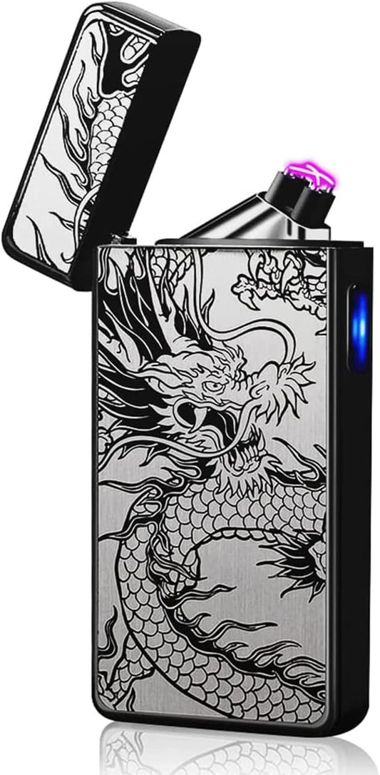 Gifts for Men,Electric Lighter Rechargeable USB Plasma Dual Arc Lighter Type-C Charging Electronic Windproof Dragon Lighter Cool Flameless X-lite Lighter,Christmas Birthday Gifts(New Black Dragon)