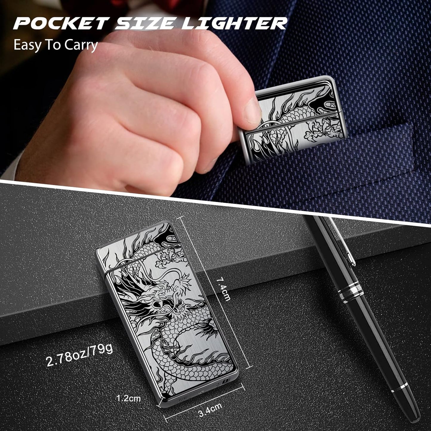 Gifts for Men,Electric Lighter Rechargeable USB Plasma Dual Arc Lighter Type-C Charging Electronic Windproof Dragon Lighter Cool Flameless X-lite Lighter,Christmas Birthday Gifts(New Black Dragon)