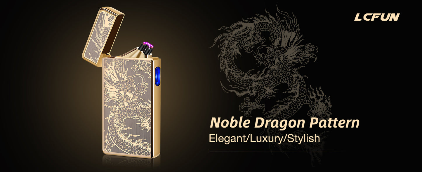 Electric Plasma Lighter with Cross X Dual Arc,USB Rechargeable Flameless Lighter with Cool Dragon Winding Pattern,Electronic Windproof Dragon Lighter(Golden Dragon)