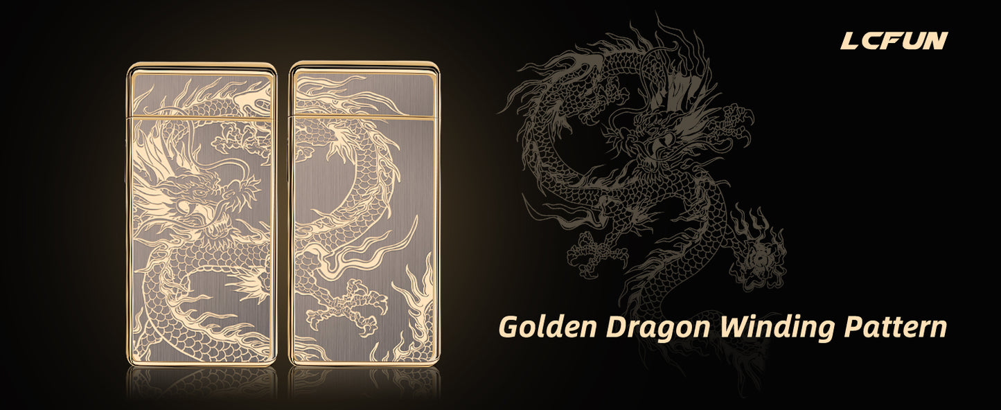 Electric Plasma Lighter with Cross X Dual Arc,USB Rechargeable Flameless Lighter with Cool Dragon Winding Pattern,Electronic Windproof Dragon Lighter,Gifts for Dad/Men(Cool Gold Dragon)