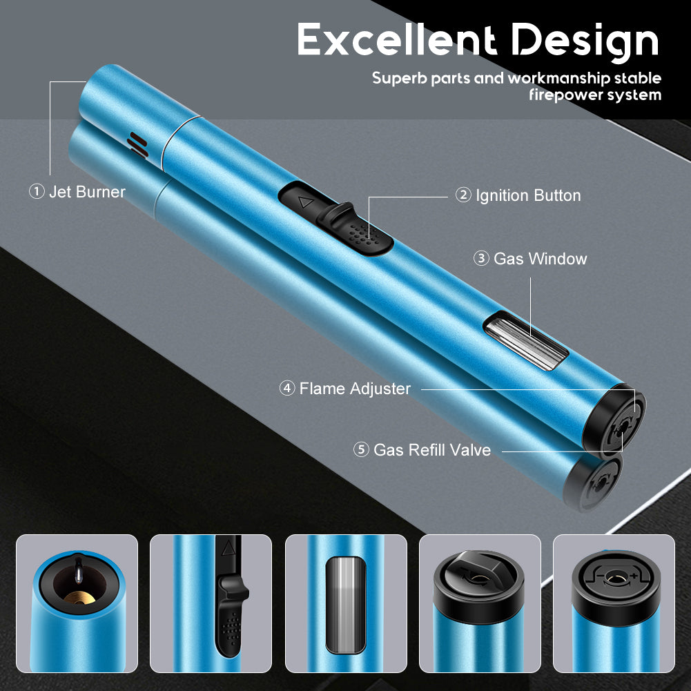 LcFun 2 Pack Torch Lighters Refillable Butane Lighter with Visible Fuel Window, Windproof Adjustable Jet Flame Long Matches Lighters for Candle, Grill, BBQ, Camping, Fireworks (Butane NOT Included)