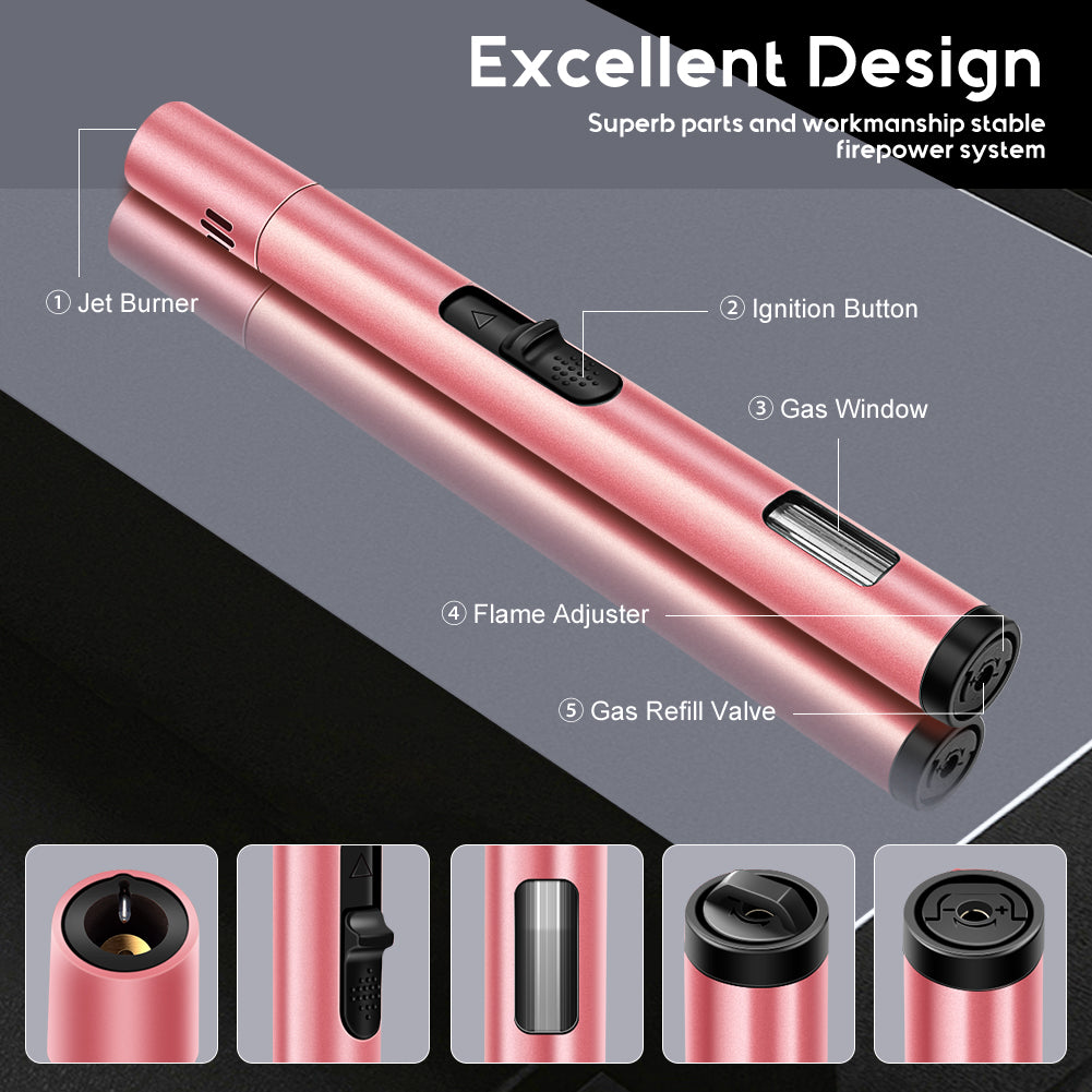 LcFun 2 Pack Torch Lighters Refillable Butane Lighter with Visible Fuel Window, Windproof Adjustable Jet Flame Long Matches Lighters for Candle, Grill, BBQ, Camping, Fireworks (Butane NOT Included)
