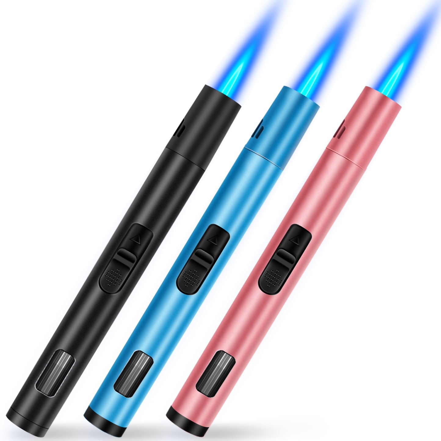 LcFun 2 Pack Torch Lighters Refillable Butane Lighter with Visible Fuel Window, Windproof Adjustable Jet Flame Long Matches Lighters for Candle, Grill, BBQ, Camping, Fireworks (Butane NOT Included)