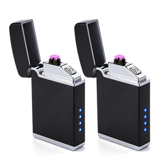 Windproof Dual Arc Electric Lighter, 2 Pcs USB Rechargeable Plasma Lighters with Led Battery Display, Cool Pocket Cigarette Lighter, Christmas Stocking Stuffers, Birthday Gifts for Men Father