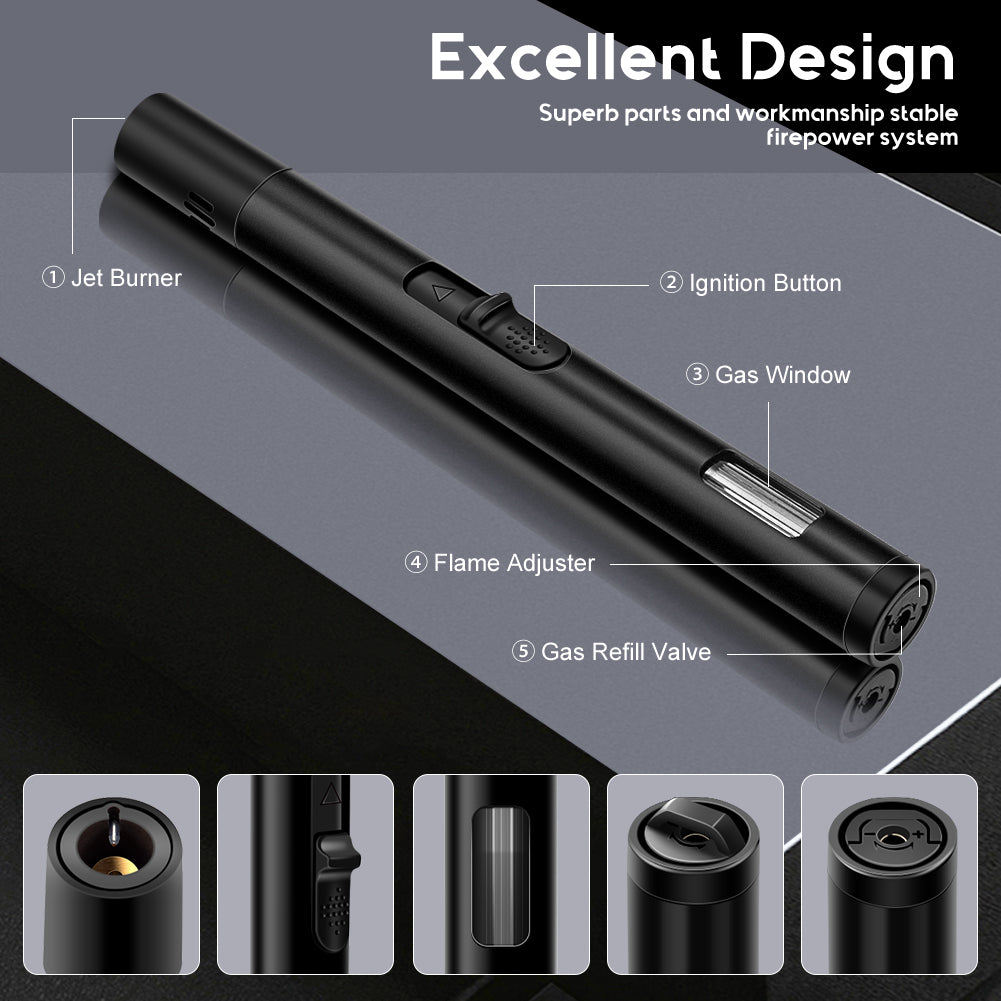 LcFun 2 Pack Torch Lighters Refillable Butane Lighter with Visible Fuel Window, Windproof Adjustable Jet Flame Long Matches Lighters for Candle, Grill, BBQ, Camping, Fireworks (Butane NOT Included)
