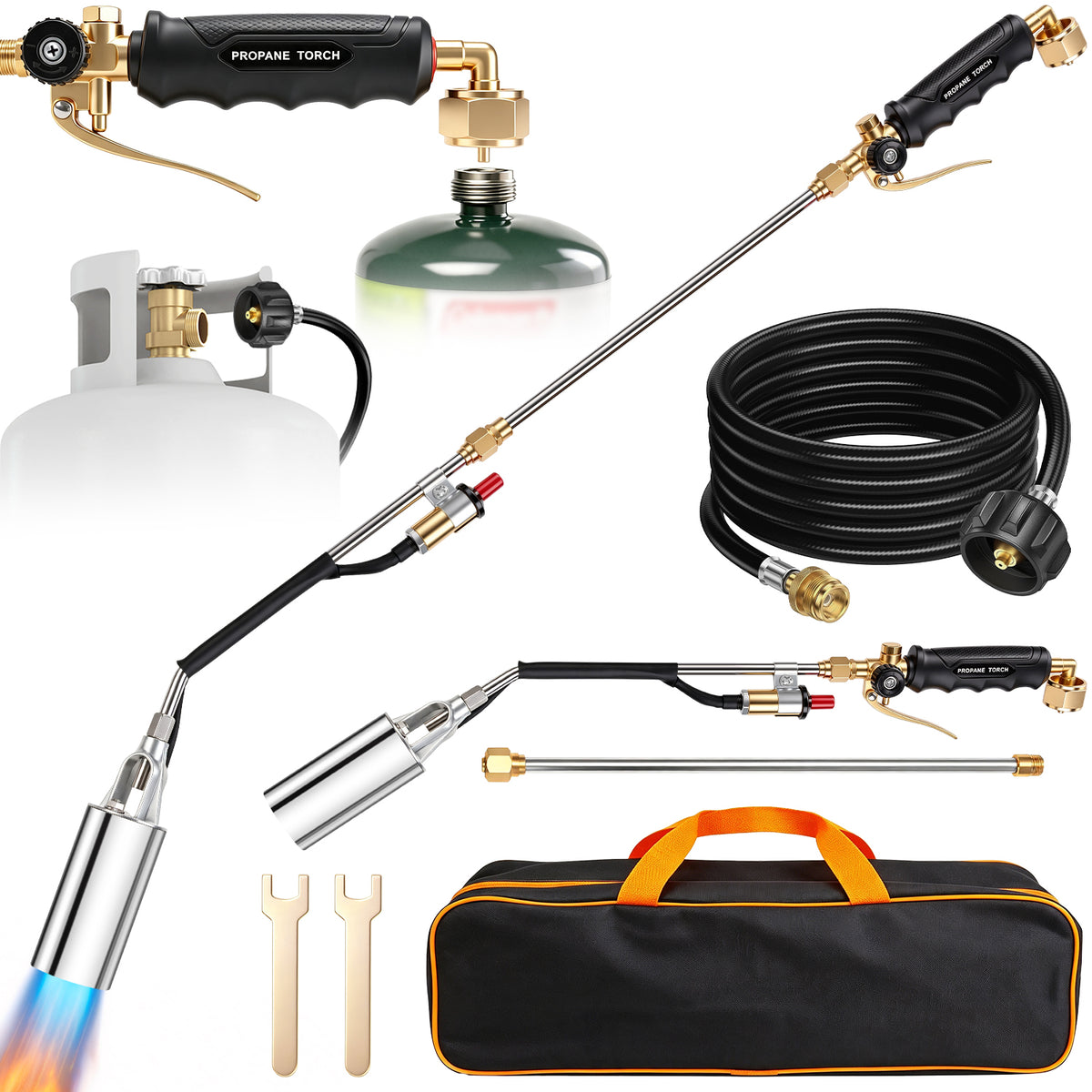 Propane Torch Weed Burner, High Output Weed Torch & Flame Thrower for Weeds, Heavy Duty Flame Weeder Blow Torch for Garden, Roofing, BBQ, Melting Ice & Snow