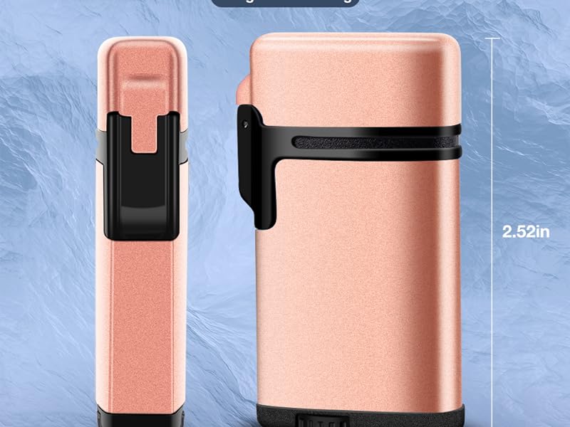 Butane Torch Lighter 2 Pack,Windproof Flame Lighter,2 Jet Lighter Refillable,Gas Fire Lighter,Pocket Torch Lighter (Without Fuel)(Black & Rose Gold)