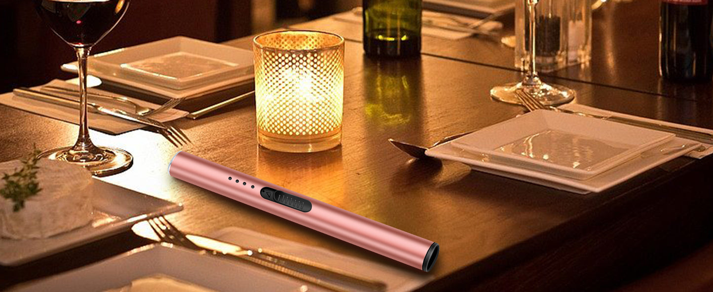 Candle Lighter,Electric Lighter USB Rechargeable,Electronic Arc Plasma Lighter,Long Pen BBQ Lighter for Candles,Camping,Grill-(Rose Gold)