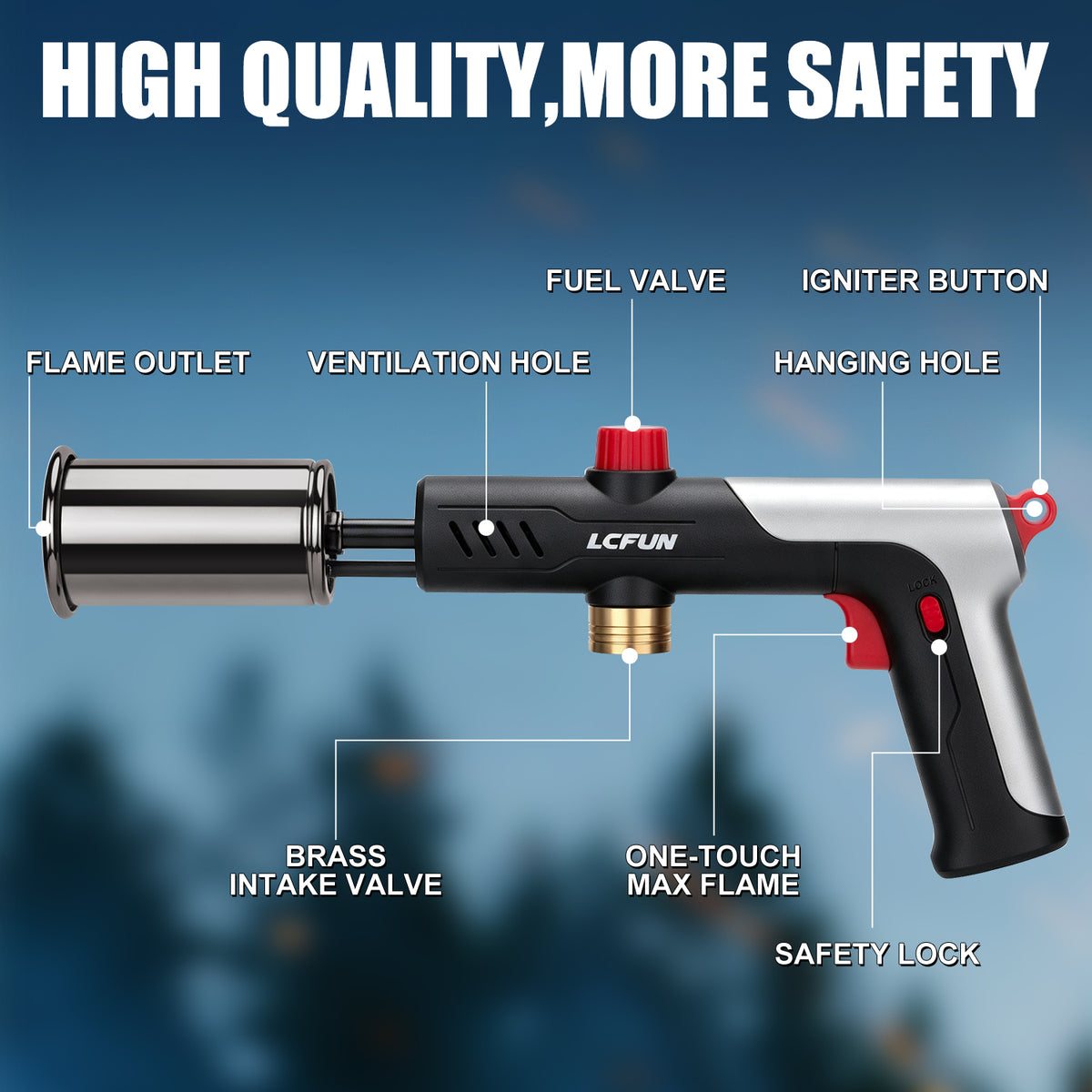 Propane Torch Gun, One-Press Max Flame Thrower Gun with Safety Lock, One-handed Blow Torch Fire Starter for Charcoals,Grill,Cooking(Tank Not Included)