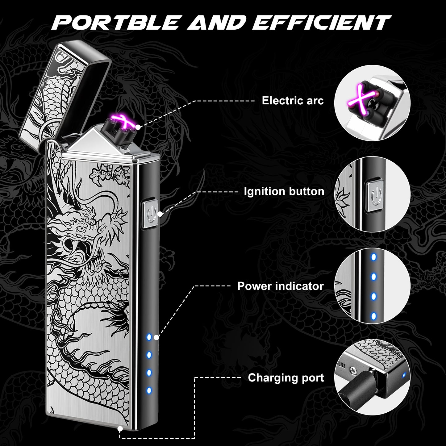 LcFun Electric Lighter USB Rechargeable Dual Arc Lighter with Battery Indicator, Windproof Cool Pocket Plasma Lighters for Camping, Small Valentines Birthday Gifts for Men Father (Gunmetal Gray)