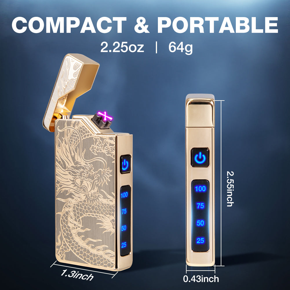 Electric Lighter - USB Rechargeable, Dual Arc Plasma Lighter, Windproof Flameless Lighters, Electronic Lighters with LED Battery Indication Gifts for Men Boyfriend Husband (Dragon Black)