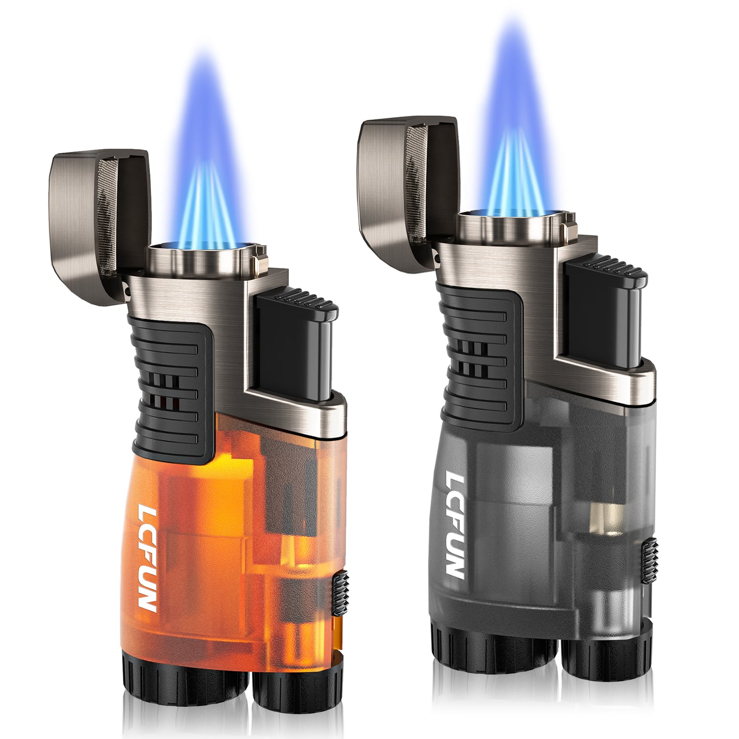 2 Pack Triple Jet Flame Lighter, Windproof and Gas Refillable, Butane Torch Lighter for BBQ, Camping, Outdoor and Candles, Gifts for Him Men