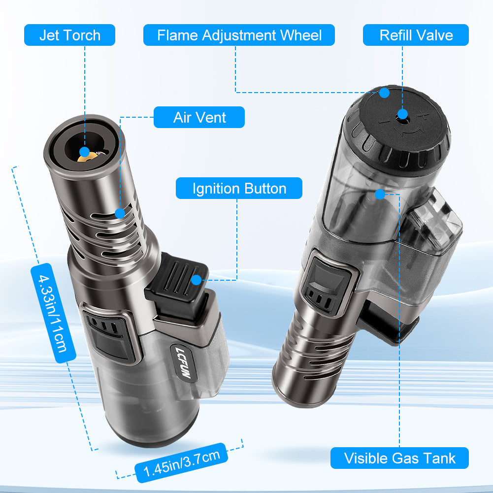 LcFun Torch Lighter 2 Pack Windproof Adjustable Single Jet Flame Butane Lighter Refillable Gas Lighter for Candle Camping Grill BBQ Fireplace (Butane Not Included)