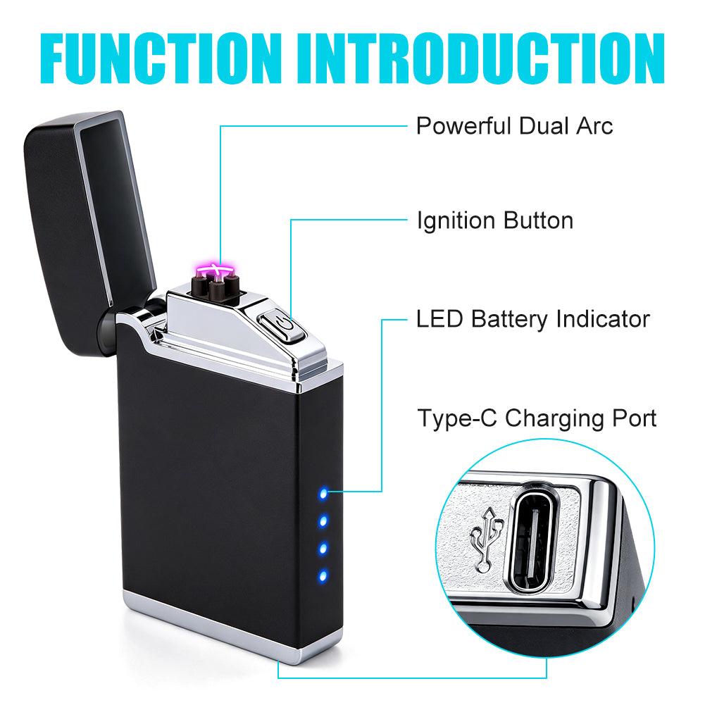 Windproof Dual Arc Electric Lighter, 2 Pcs USB Rechargeable Plasma Lighters with Led Battery Display, Cool Pocket Cigarette Lighter, Christmas Stocking Stuffers, Birthday Gifts for Men Father