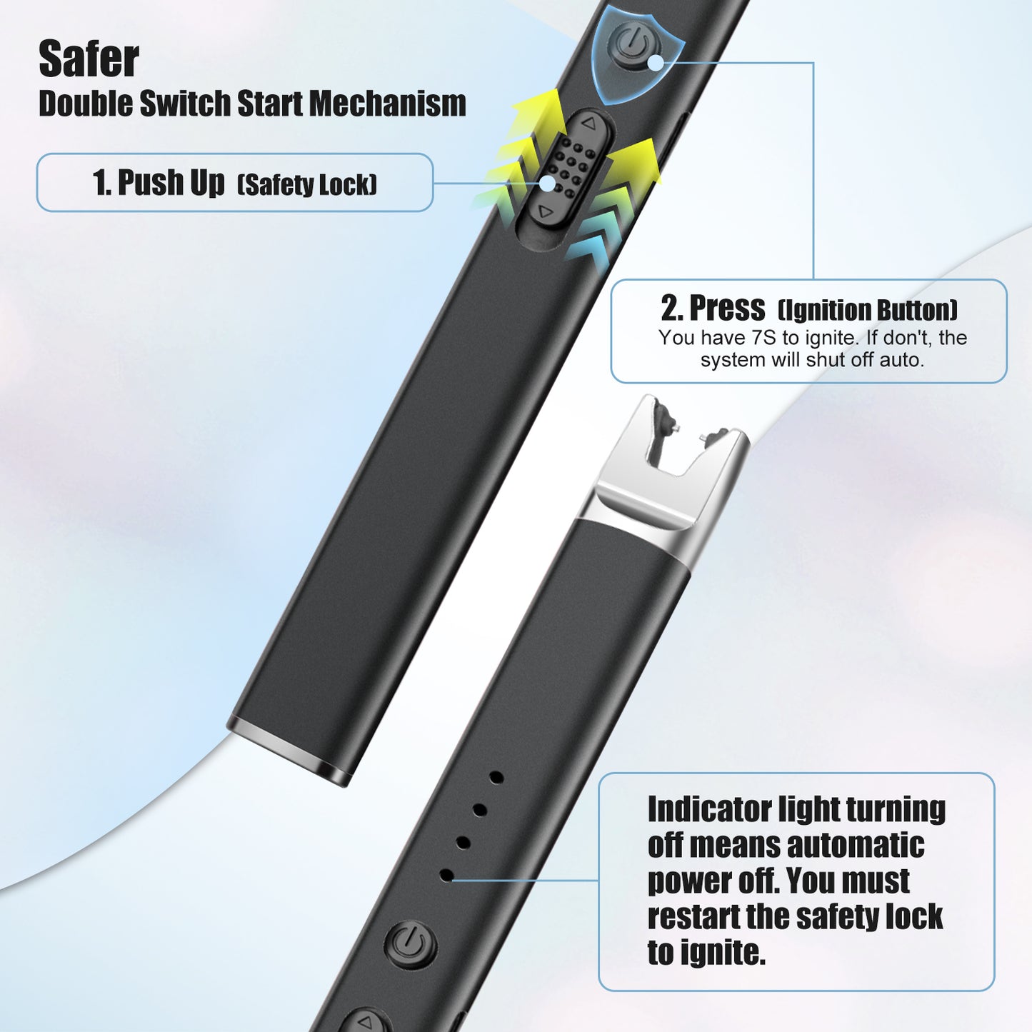 LcFun 2 Pack Candle Lighter USB Rechargeable Electric Plasma Arc Lighters with Safety Lock, Windproof Flameless Lighters Long Stem Matches for Candle, Grill, BBQ, Camping, Gas Stoves (Black, Gold)