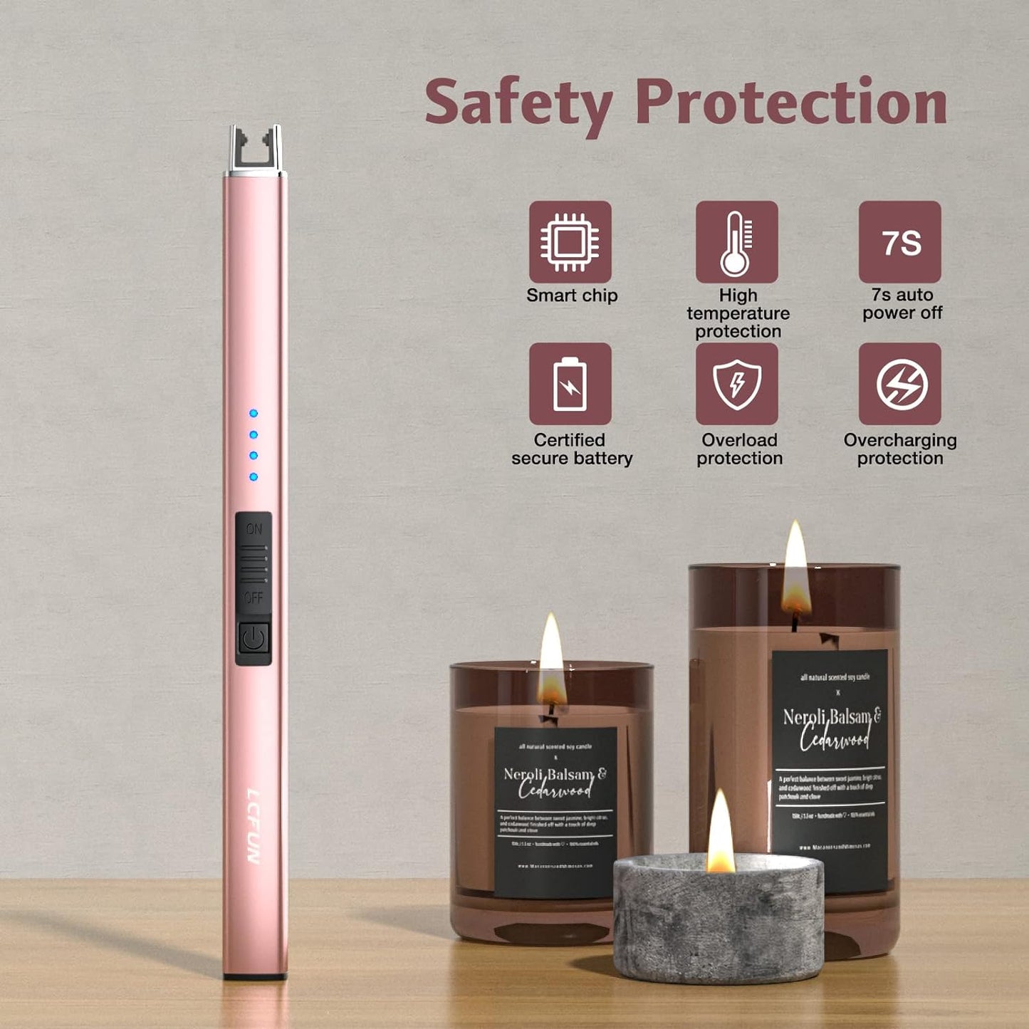 Electric Candle Lighter,Type-C Chargeable Plasma Lighter with Battery Indicators,Long Rechargeable Lighter for Candles,BBQ,Kitchen Stove(Rose Gold)