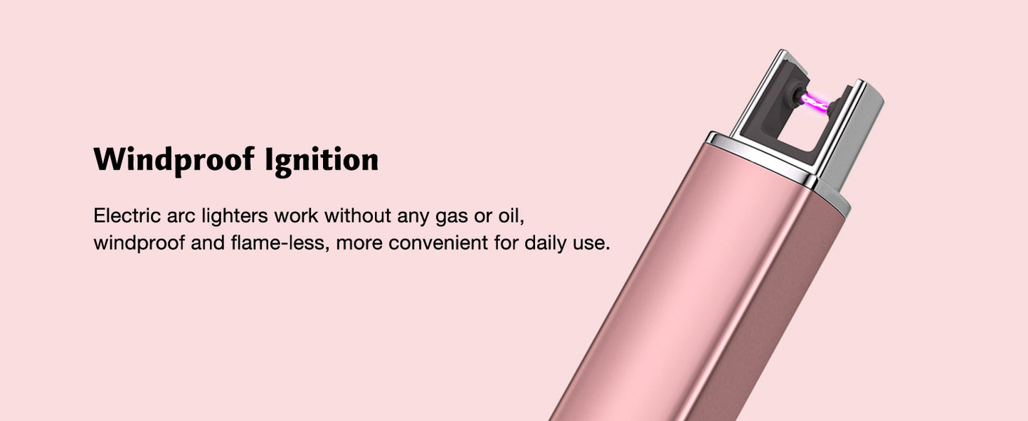 Electric Candle Lighter,Type-C Chargeable Plasma Lighter with Battery Indicators,Long Rechargeable Lighter for Candles,BBQ,Kitchen Stove(Rose Gold)