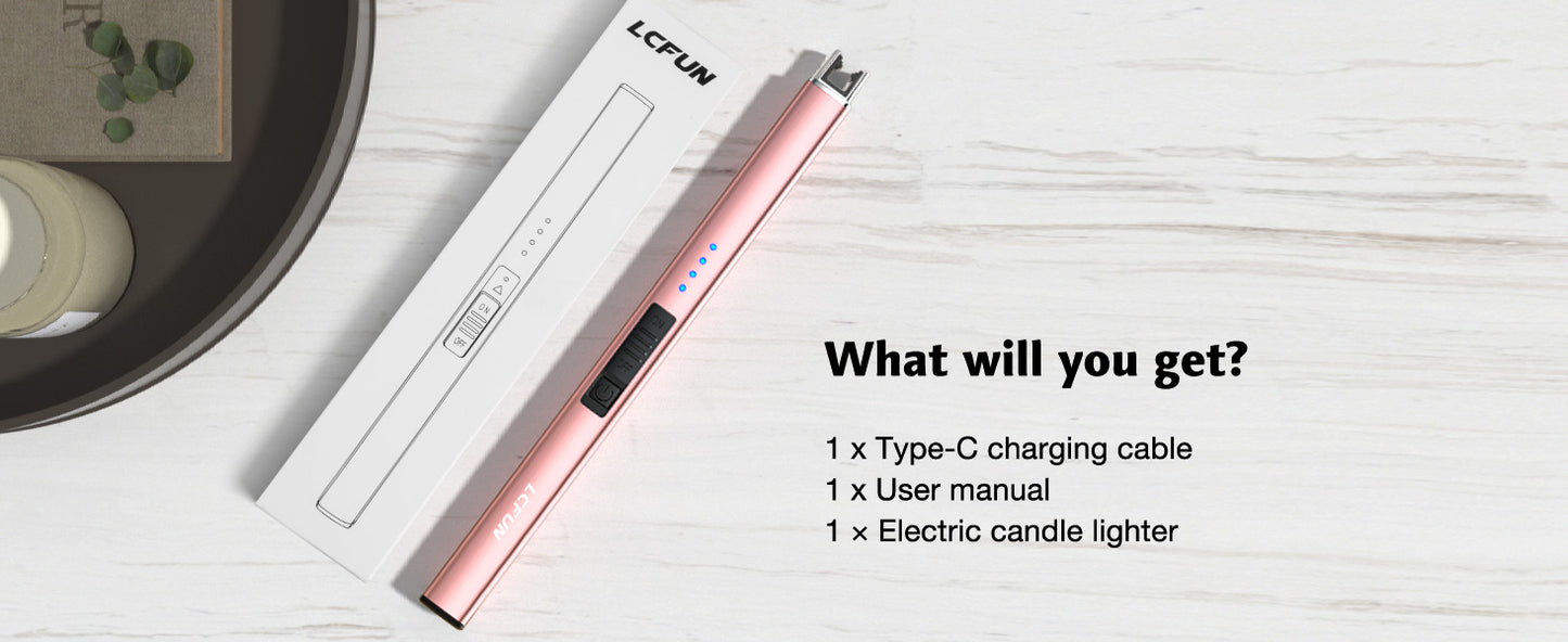 Electric Candle Lighter,Type-C Chargeable Plasma Lighter with Battery Indicators,Long Rechargeable Lighter for Candles,BBQ,Kitchen Stove(Rose Gold)