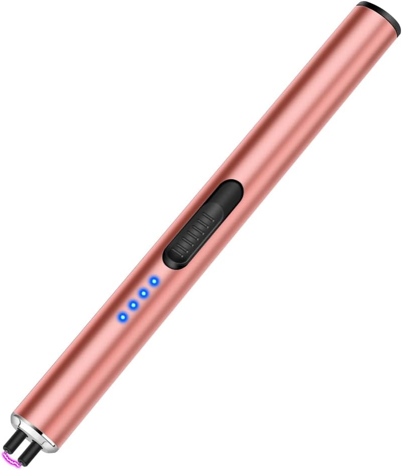 Candle Lighter,Electric Lighter USB Rechargeable,Electronic Arc Plasma Lighter,Long Pen BBQ Lighter for Candles,Camping,Grill-(Rose Gold)