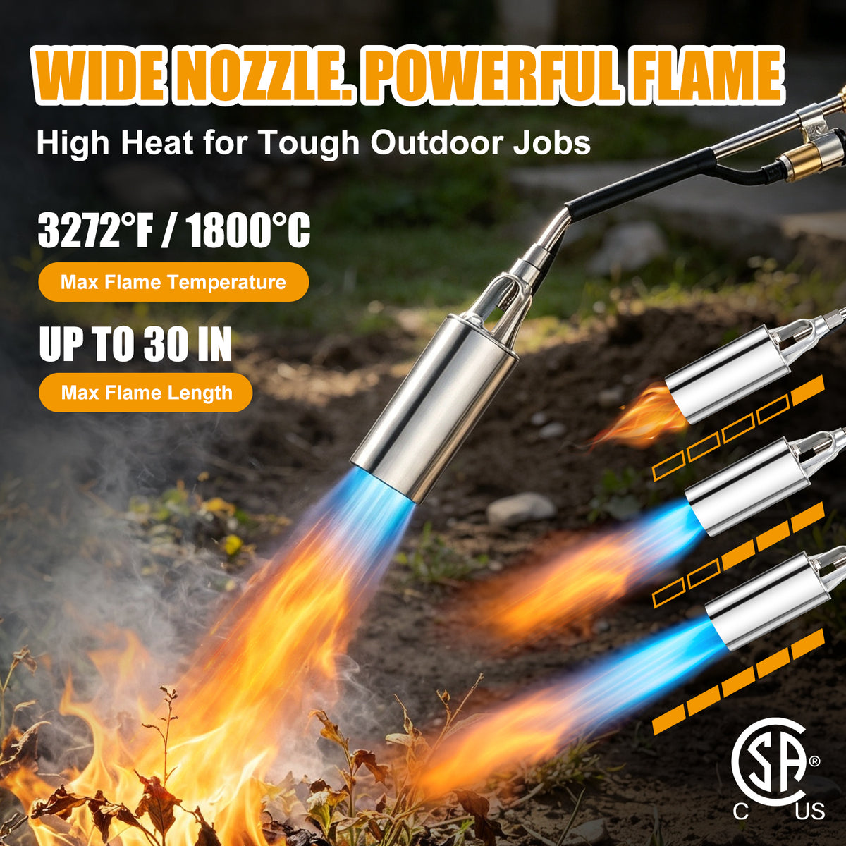 Propane Torch Weed Burner, High Output Weed Torch & Flame Thrower for Weeds, Heavy Duty Flame Weeder Blow Torch for Garden, Roofing, BBQ, Melting Ice & Snow