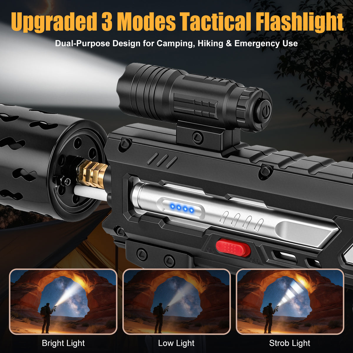 Flame Thrower Gun With Safety Lock, Windproof Propane Torch Gun with Flashlight, Advanced Electric Arc Ignition,Retractable Stock,Blow Torch Fire Starter Gun Lighter for Charcoals,Grill,Cooking( NO Tank)