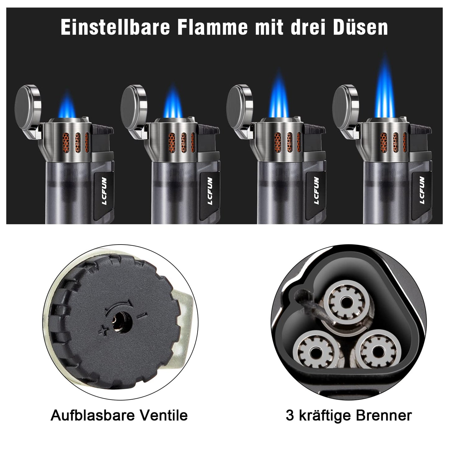 LcFun Feuerzeug Sturmfeuerzeug Gas Nachfüllbar Sturmfeuerzeug Jetflamme Feuerzeuge Butangas Feuerzeuggas 2 Stück (Schwarz & Weiß)