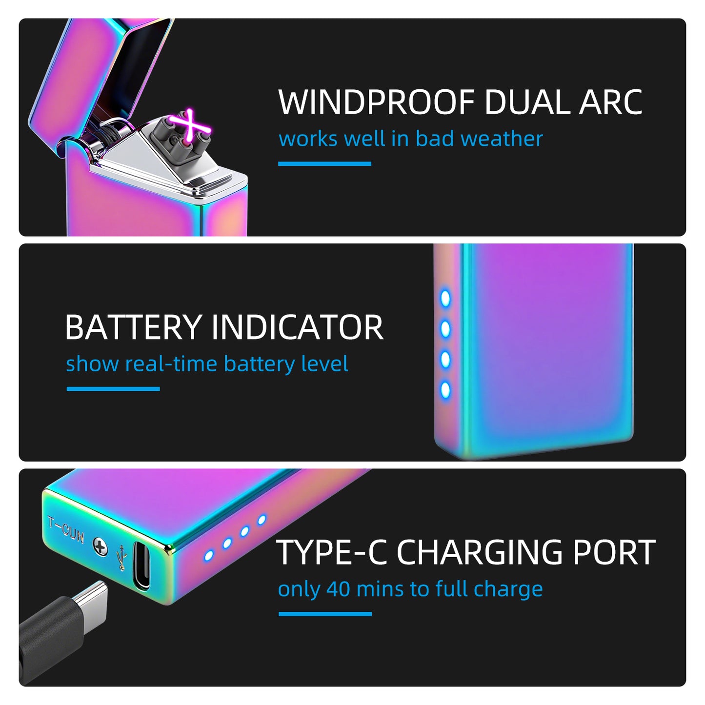LcFun Electric Lighter USB Rechargeable Dual Arc Lighter with Battery Indicator, Windproof Cool Pocket Plasma Lighters for Camping, Small Valentines Birthday Gifts for Men Father (Gunmetal Gray)