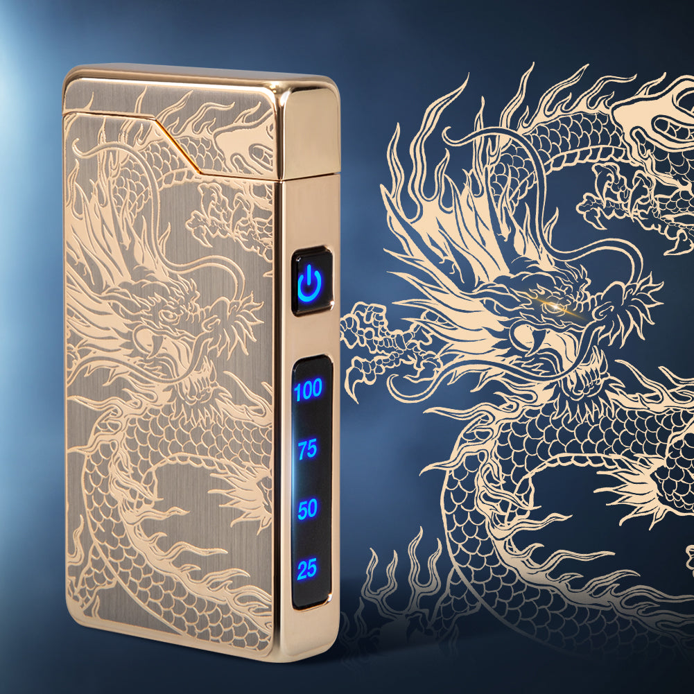 Electric Lighter - USB Rechargeable, Dual Arc Plasma Lighter, Windproof Flameless Lighters, Electronic Lighters with LED Battery Indication Gifts for Men Boyfriend Husband (Dragon Black)