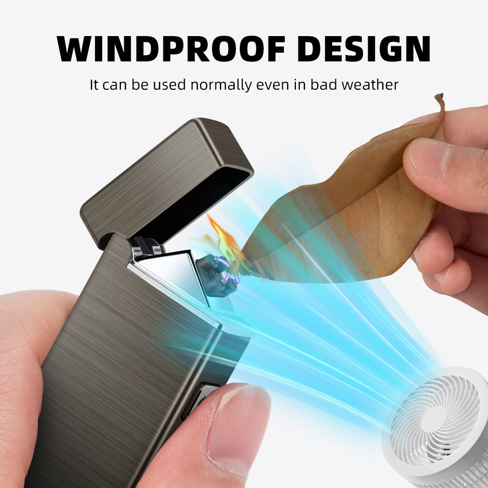 LcFun Electric Lighter USB Rechargeable Dual Arc Lighter with Battery Indicator, Windproof Cool Pocket Plasma Lighters for Camping, Small Valentines Birthday Gifts for Men Father (Gunmetal Gray)
